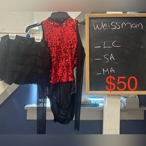 2 piece leotard and fringe skirts- price is for 3 dance acro jazz tap